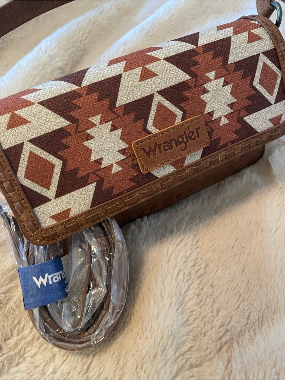 Wrangler Aztec Pattern Crossbody in Brown and Cream